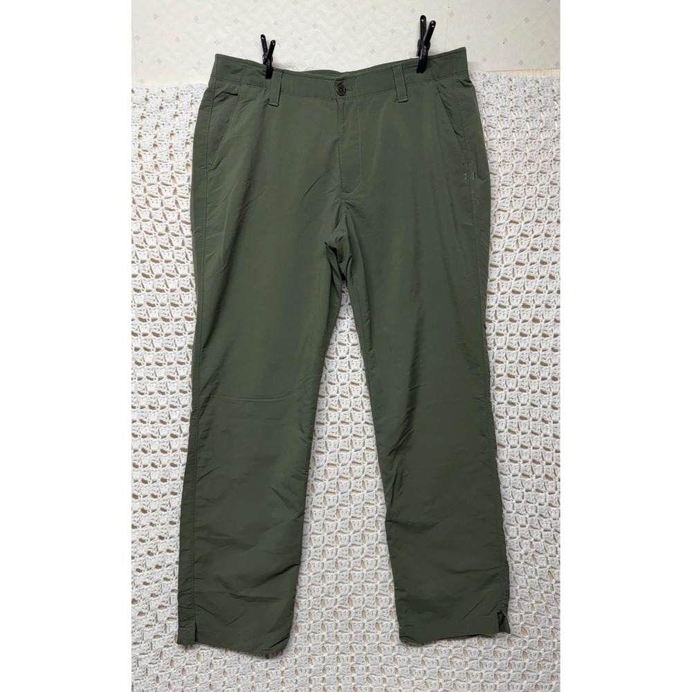 Under Armour Pants Mens 36x32 Fits 34x31 Olive Green Golf Elastic Waist Straight